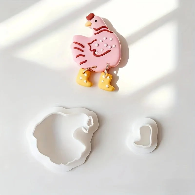 4Pcs Cute Chicken & Duck Polymer Clay Cutters Set, Shoe-Wearing Farm Animals for DIY  Handmade Pendants Earrings & Jewelry view 3