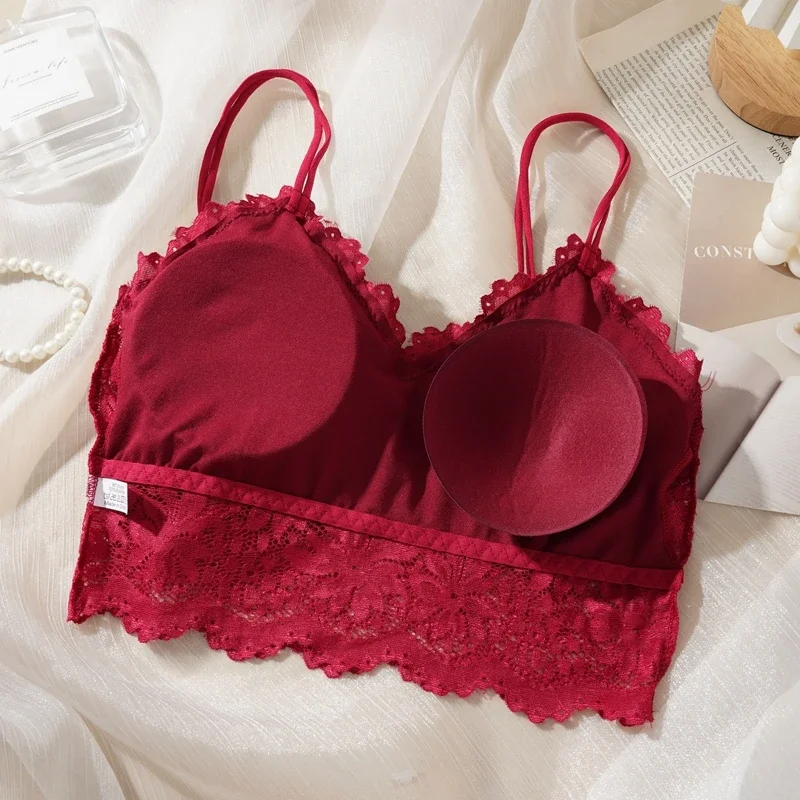 Women's Sexy Lace Bra Suit Solid Set Beautiful Back Hollow Out No Steel Ring Underwear With Lace Flower Breathable Panties - Image 5