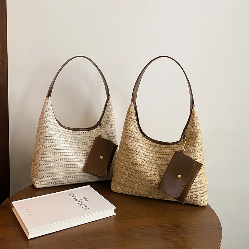 2026 Trendy and Straw Style New Fashionable and Stylish Large-capacity Single Shoulder Woven Commuter Tote Bag for Women