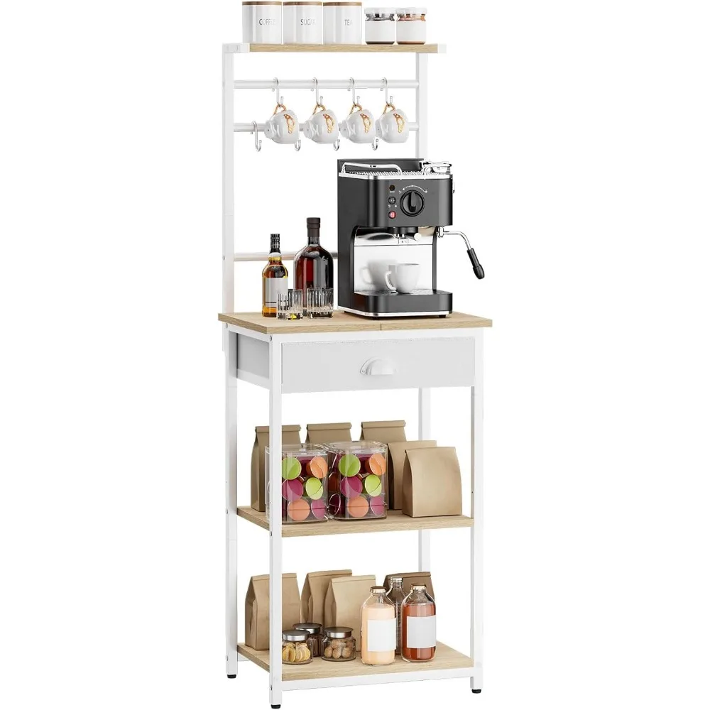 

5-уровневая регулируемая станция для кофе-бара с тканевыми ящиками и крючками, кухонный угловой шкаф для гостиной