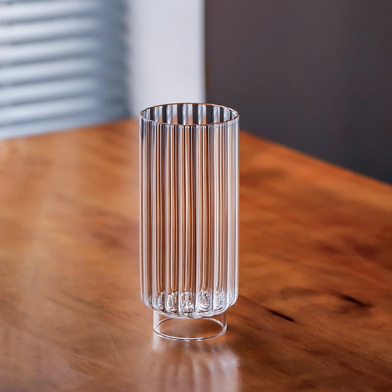 Inmeet A06 Striped High Borosilicate Glass Cup for Household Juice Bar Long Drink Cocktail - Durable Patterned Glassware