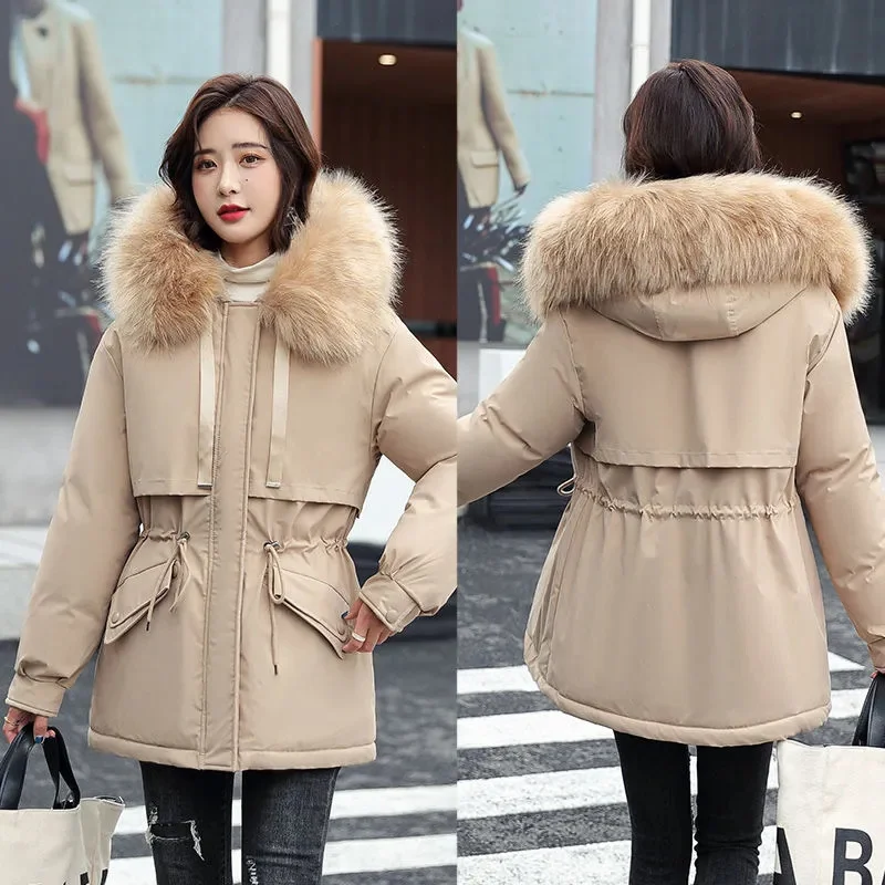 2024 New Korean Winter Jacket Women Down Puffer Coat Winter Parka Female Loose Fur Collar Hooded Warm Snow Wear Thick Jacket