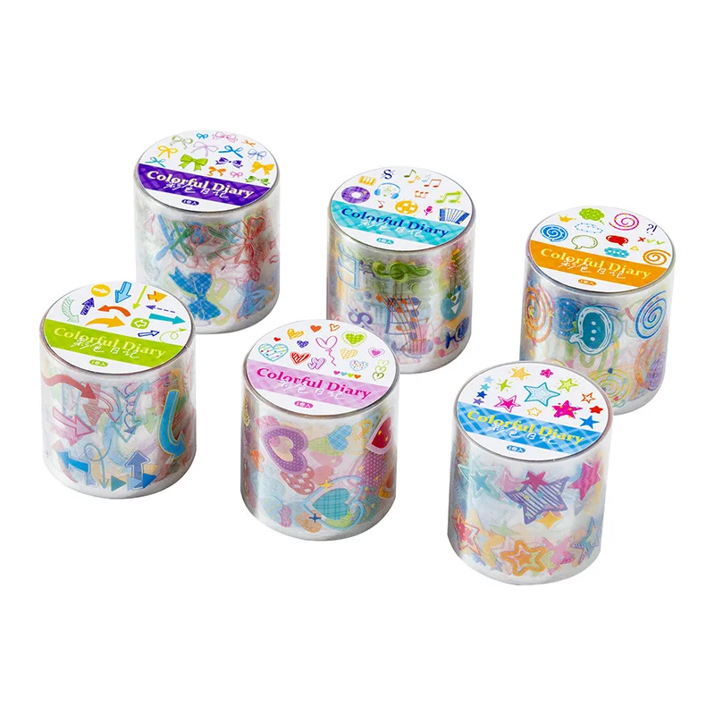 

6 шт./1 набор, декоративные клейкие ленты, разноцветные наклейки для дневников, скрапбукинга, DIY, бумажные наклейки для скрапбукинга