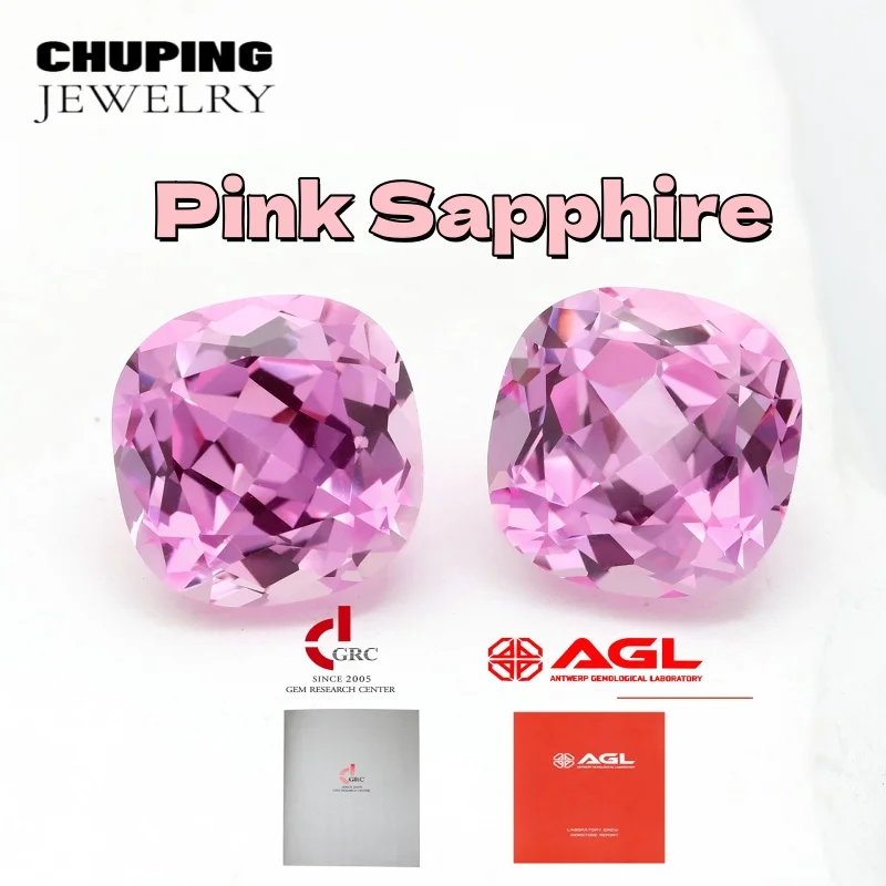 

Hot Selling Lab Grown Pink Sapphire Cushion Shape Flame Melted Synthetic Loose Gemstone For Earrings Rings and Jewelry Making