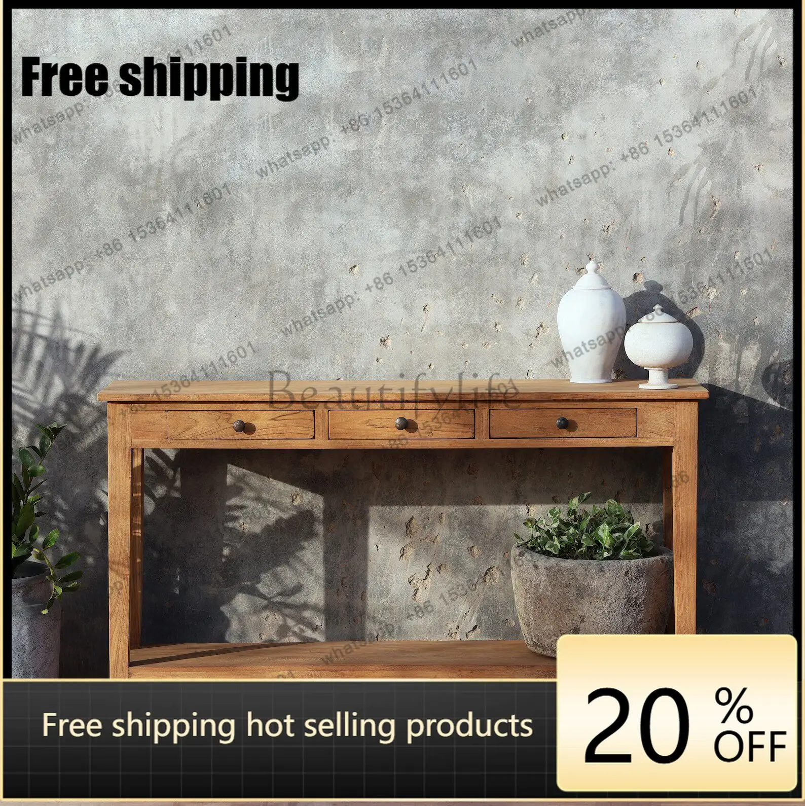 LD American solid wood entrance table against the wall end view table shelf long table