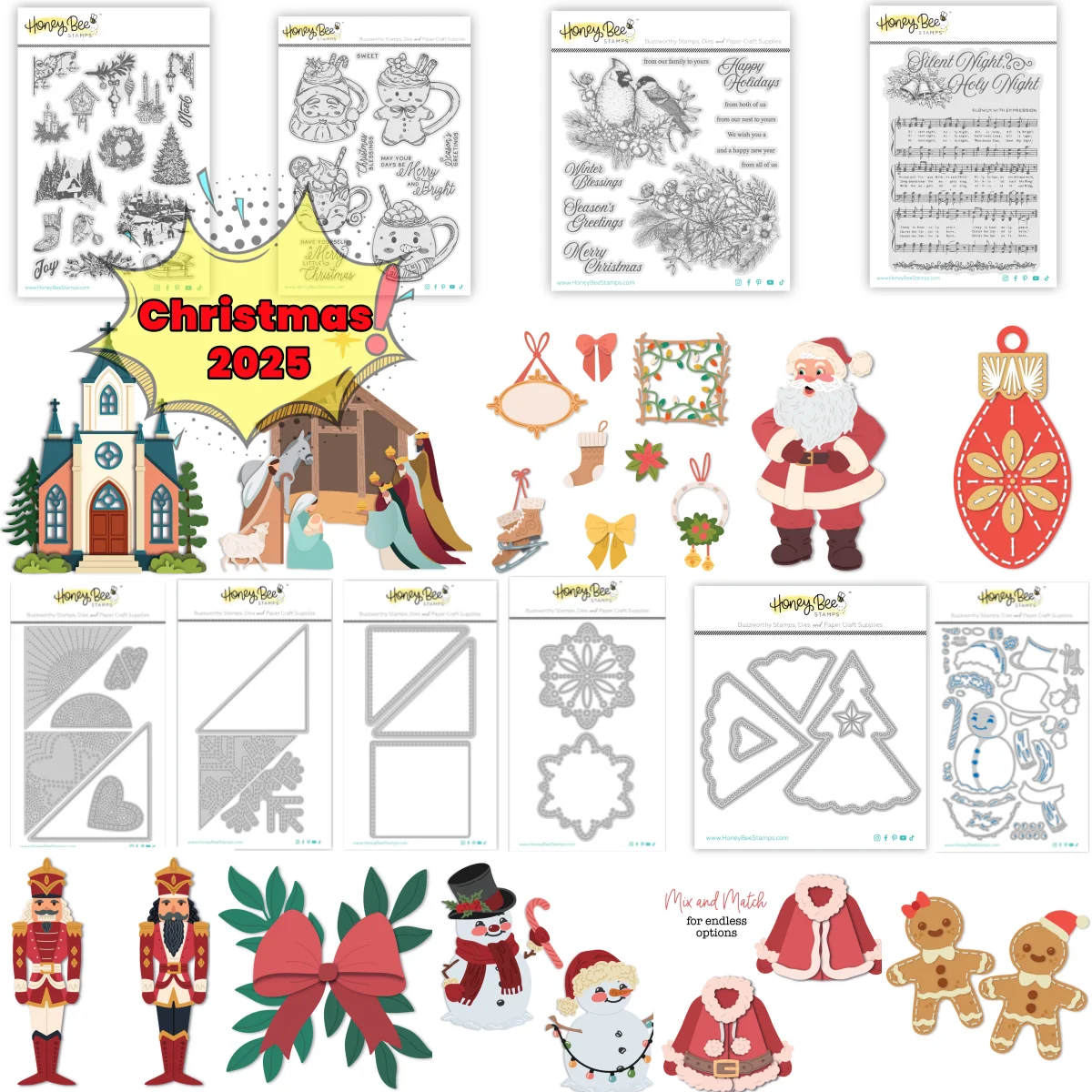 Christmas 2025 Santa Nativity Scene Snowman Tree Metal Cutting Dies Clear Stamps Stencil for DIY Making GCard Decoration