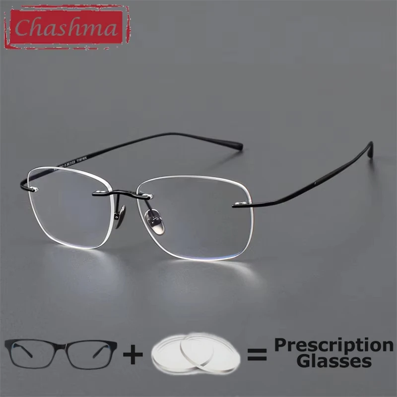 

Chashma Pure Titanium Prescription Glasses Frameless Men Multifocal Myopia Glasses Rimless Fashion Optical Glasses Frame