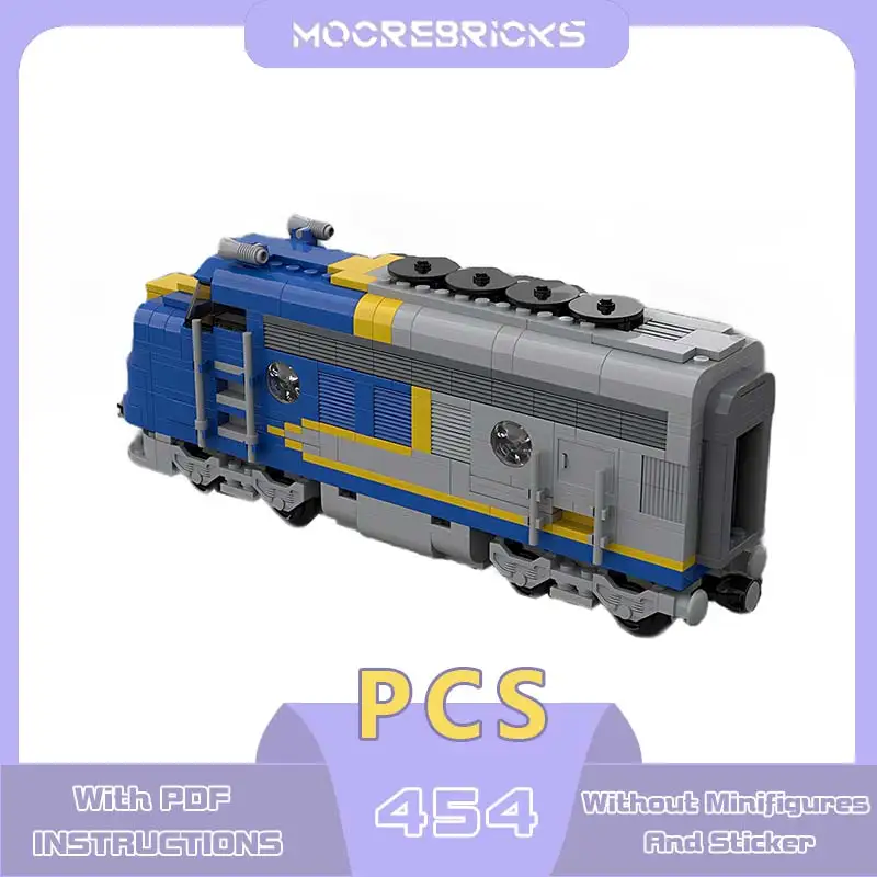 MOC-bloques de construcción de Santa Fe Chief, modelo de tren de locomotora azul, ladrillos, decoración de escritorio, Kit de juguete, regalo de cumpleaños para niños