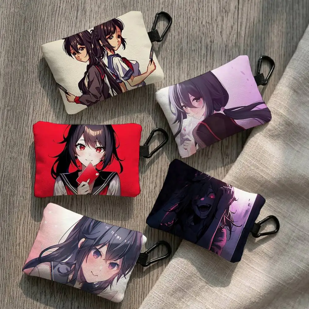 Video Game Y-Yandere S-Simulator Anime Everyday Oxford Cloth Zipper Coin Purse - Lightweight Card Holder & Hanging Key Pouch
