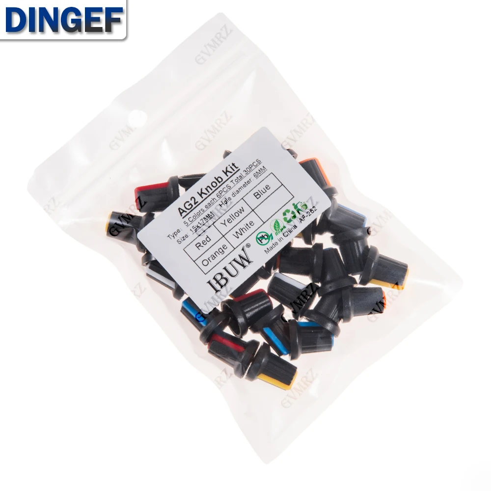 30PCS 5Color AG2 Knob Kit 15x17MM 6MM Hole Diameter for Potentiometer & Switch DIY Electronic Projects 15x17