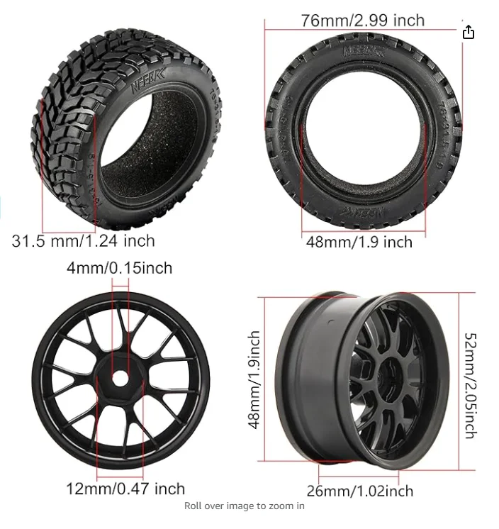 1.9 inch 75mm Off Road Buggy Tires Wheel 12mm Hex Hubs Rubber for 1/14 1/16 1/10 RC Car Wltoys 144001 Scx10 Traxxas Trx-4 Tamiya