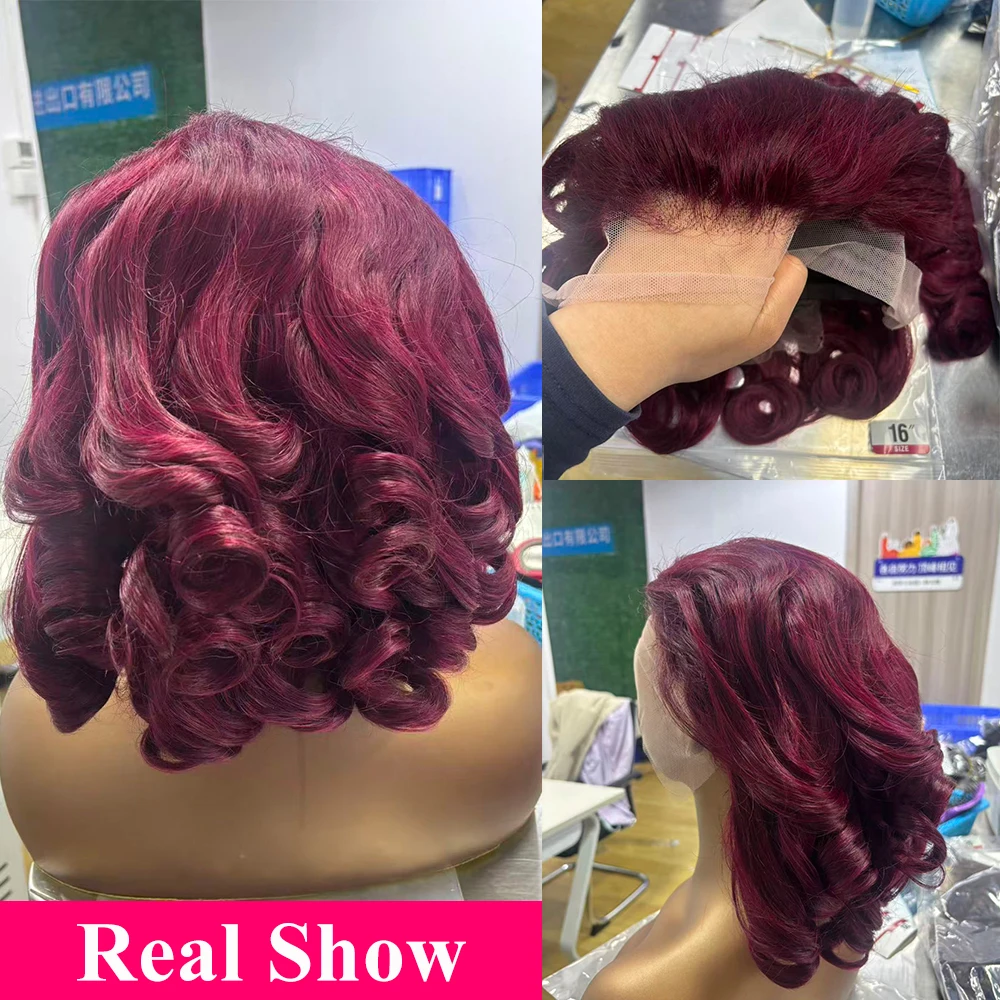 Brazilian 99J Lace Frontal Wigs 100% Human Hair 13x4 HD Transparent Lace Body Wave Lace Front Wigs Pre Plucked 99j Burgundy Virgin Human Hair Wigs For Women 220% Density