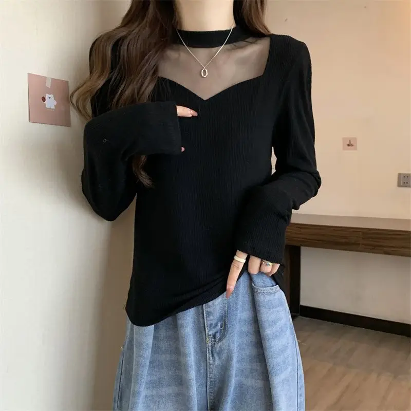 Autumn and Winter New French Niche Design Sense Long Sleeved T-shirt Base Shirt Large Women's Clothing