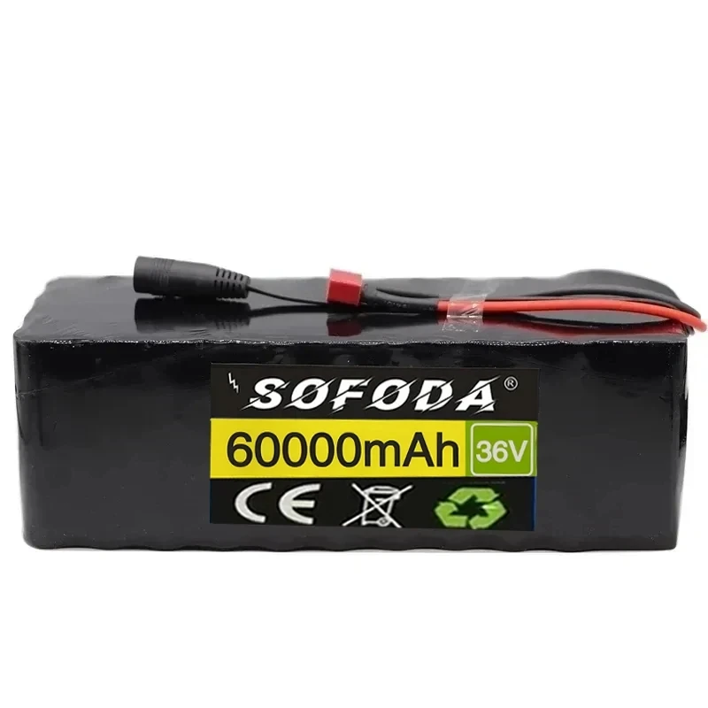 Batería de alta potencia para bicicleta eléctrica, 36V, 10S4P, 60Ah, 1000W, 42V, 60000mAh, indicador de capacidad BMS y cargador