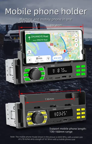 Imagen 2 del producto BQCC 1Din soporte para teléfono MP3 para coche posicionamiento protección de línea de coche llamadas Bluetooth inteligentes luz de Color Control de voz Radio FM