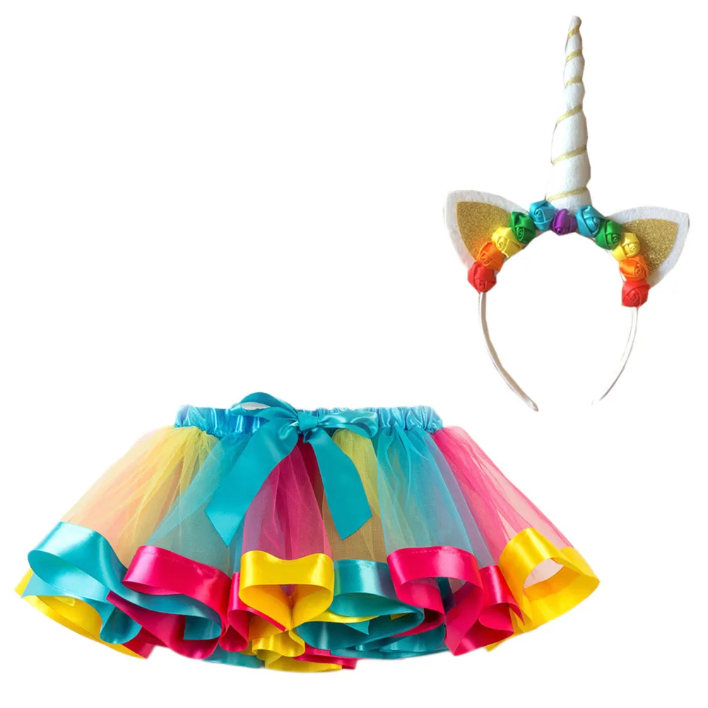 

Unicorn Headwear Rainbow Skirt Set Costume Tutu Dress Halloween Birthday Party Carnival Christmas Unicorn