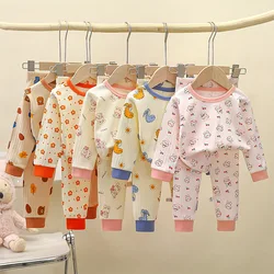 Nuevos pijamas de algodón puro para niños y niñas, camiseta de manga larga con dibujos animados, Top + Pantalones, ropa de dormir de otoño para bebés, conjuntos de ropa interior