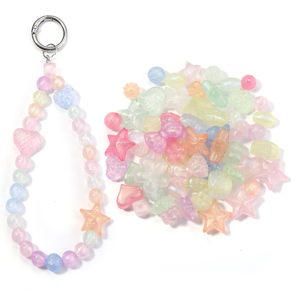 

20-100Pcs Charm Shiny Acrylic Beads Luminous Round Heart Flower Bow Square Spacer Glitter Bead for Ornament Making DIY Supplies