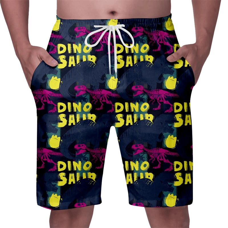 Pantalones cortos de playa con patrón de dinosaurio de dibujos animados para hombres y niños, bañadores de baño de animales con estampado 3D Hawaiano fresco, secado rápido, tabla de Surf