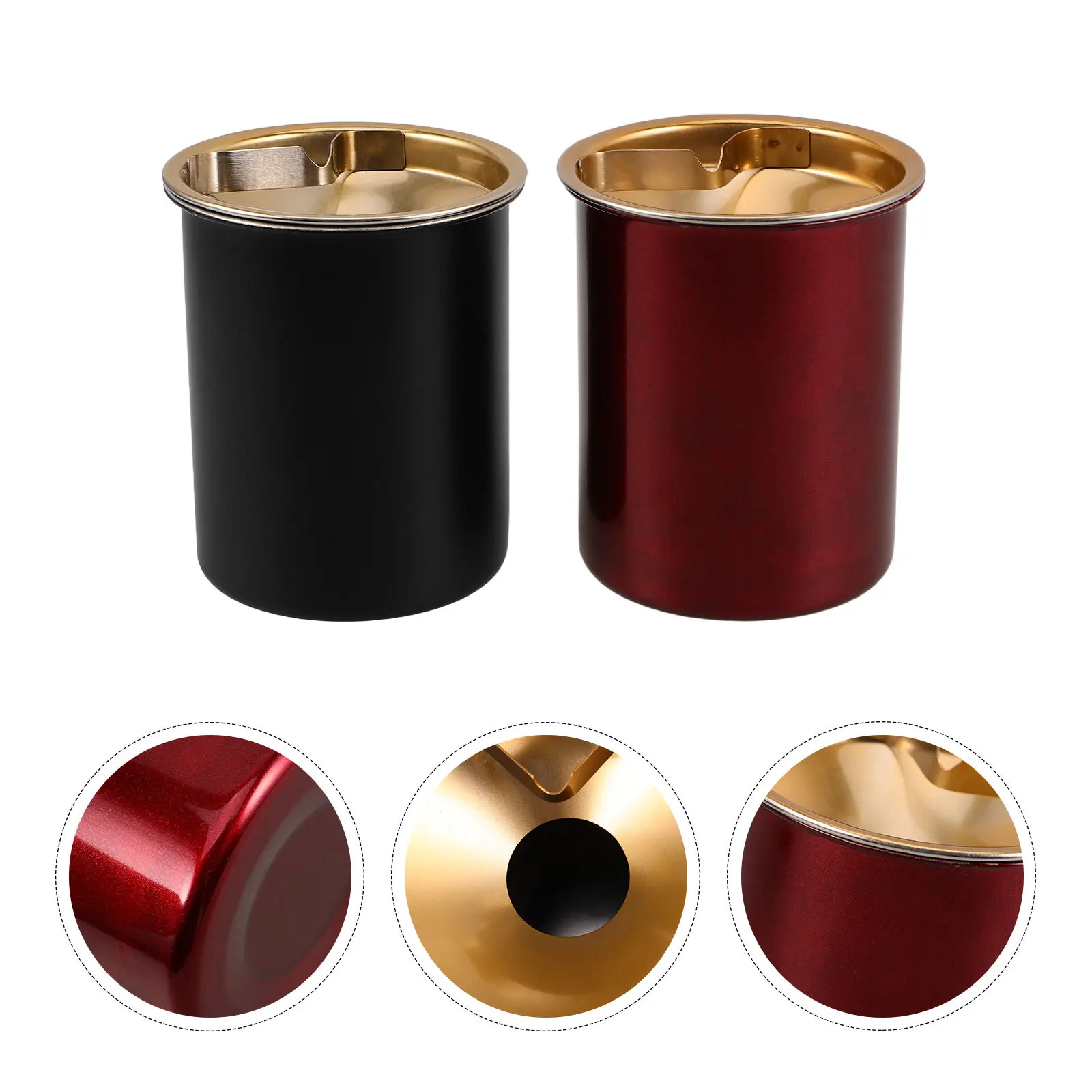 

2 Pcs Tabletop Ash Tray Patio Ashtray Stainless outside Portable with Lid Vintage