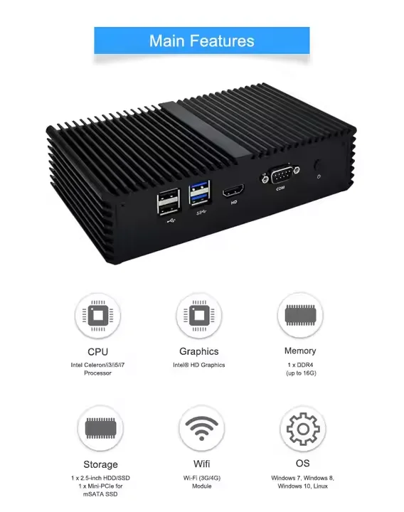 كمبيوتر صغير 3855U مع 6LAN 4USB3.0 1mSATA SSD كمبيوتر صناعي بدون مروحة مدمج #2