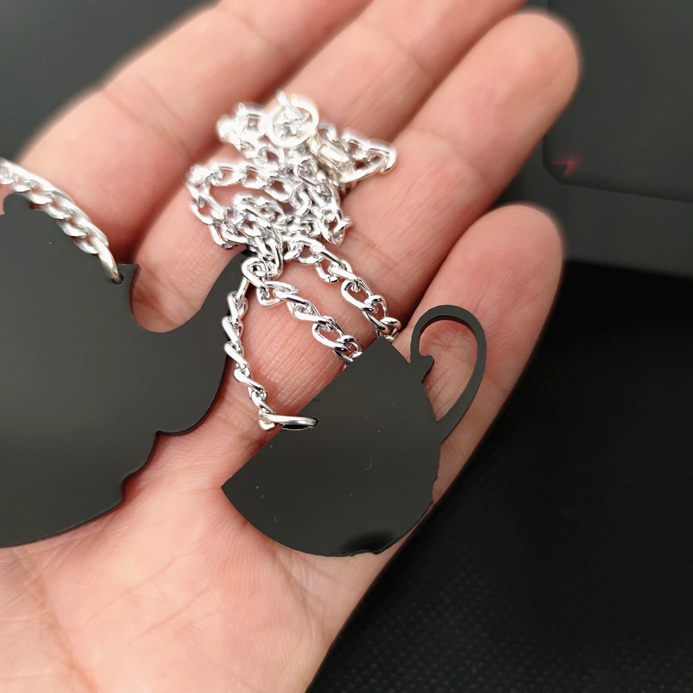 KUGUYS Fashion Acrylic Jewelry Women Black Teapot Pendant Necklace for Mens Silver Color Chain HipHop Rock Necklaces