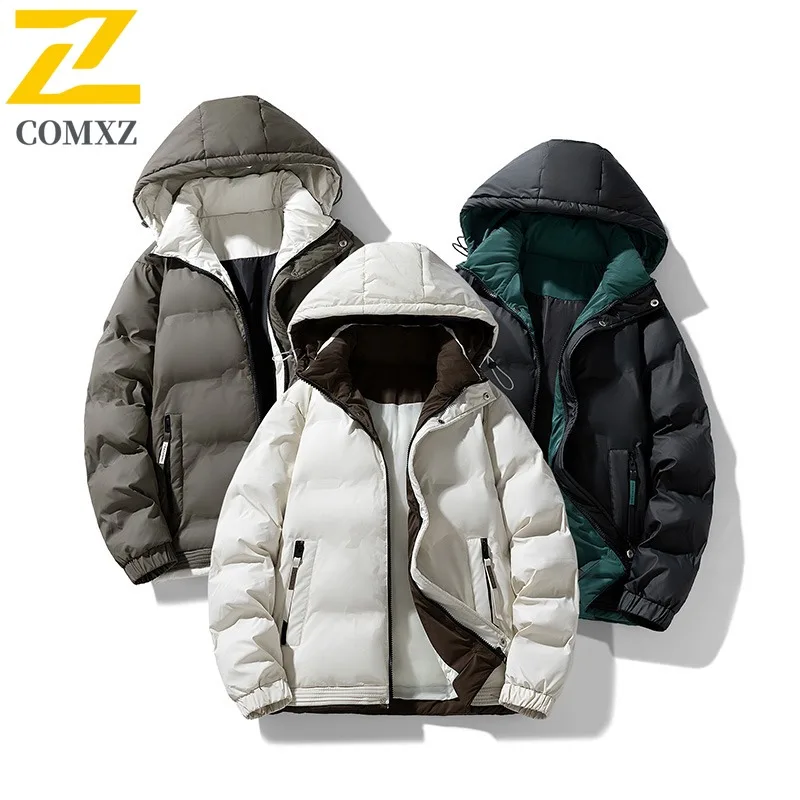 

COMXZ Hooded Men Padded Jacket Premium Outdoor Adventure Windproof Warm Parka Casual Travel Thickened Warm Winter Cotton Coat
