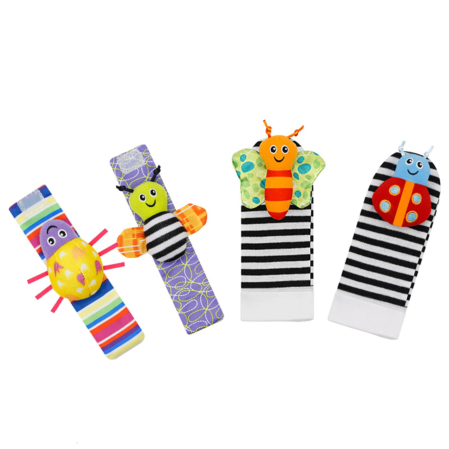 4-delige babyhorloges met polsbandjes, sokken en sokken, babypolsbandjes, rinkelende bellen, vroege educatie en puzzel