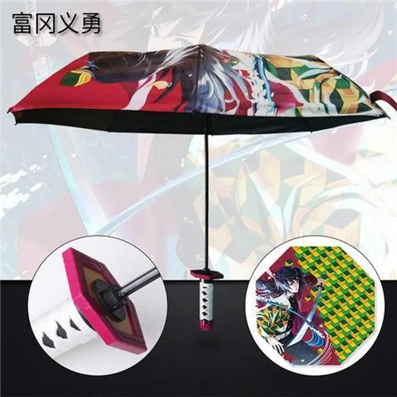 Anime Demon Slayer Cartoon Umbrella Triple Fold Umbrella Dual Use Umbrella Folding Sunscreen Uv Protection Sunshade Kids Gift