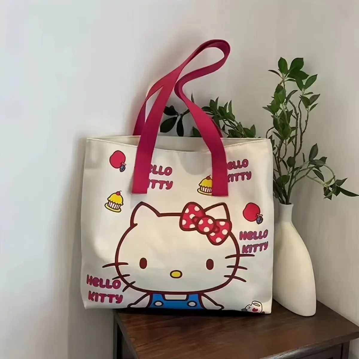 

Sanrio Hello Kitty Women's Single Shoulder Canvas Bag Girl Cartoon Cute Kt Large Capacity Carry-on Shopping Bag Handbag Tote Bag