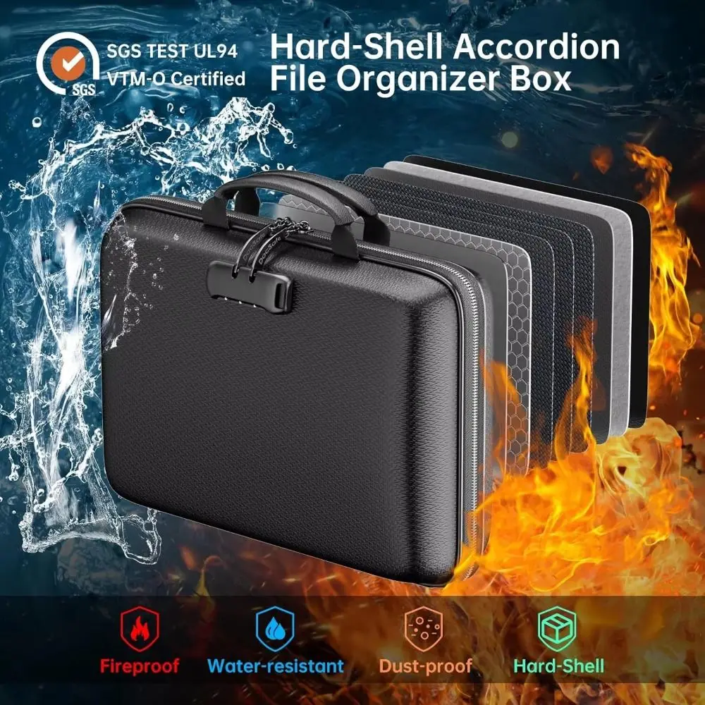 

13 Accordion Pocket Fireproof Document Box Waterproof Large Capacity Accordion File Folder Expanding Design Secure Lock