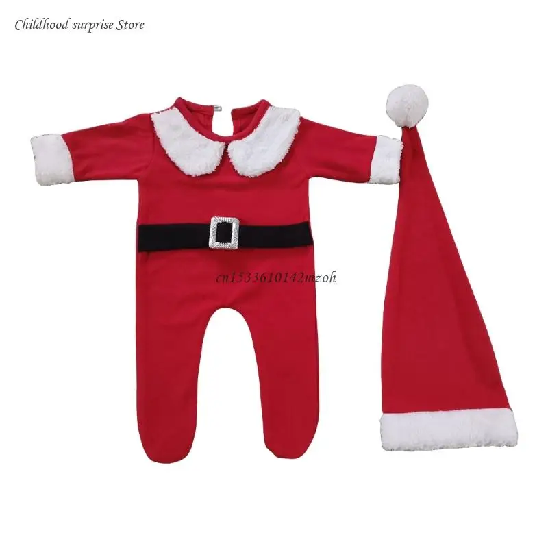 

Newborn Christmas Costume Hat Photoshoots Romper 0-1M Baby Photo Props Bodysuit Dropship