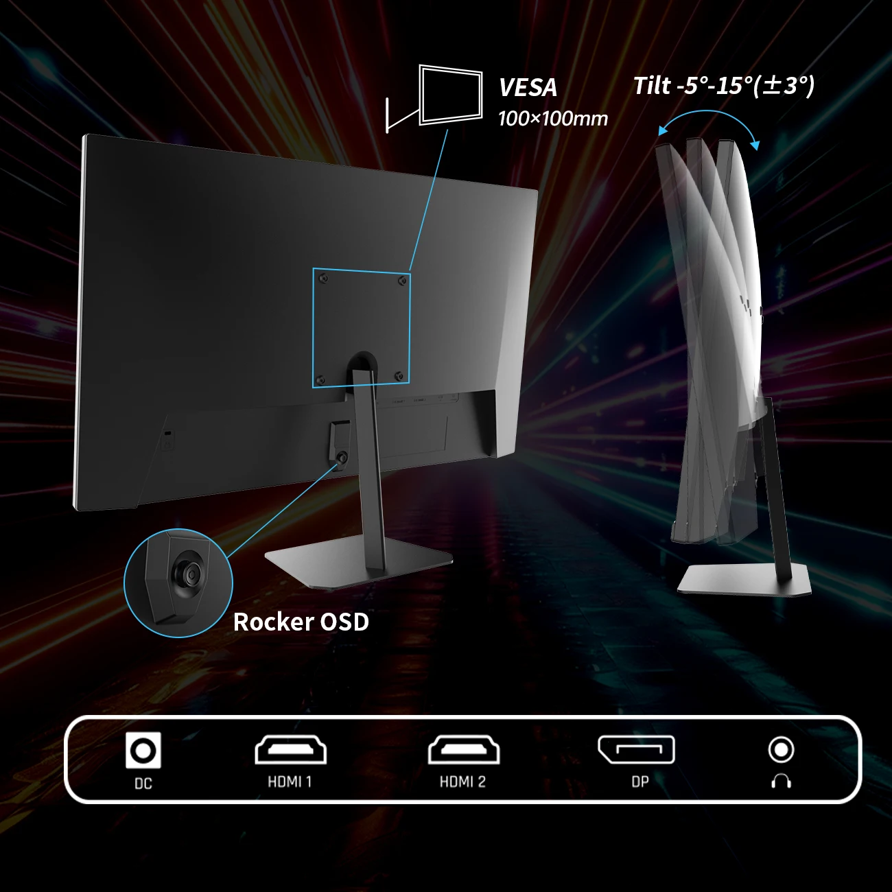 شاشة ألعاب KTC مقاس 24.5 بوصة بقدرة 180 هرتز FHD، سريعة IPS 1080P 1 مللي ثانية، 128% sRGB HDR10 Freesync HDMI x 2 /DP x 1 VESA #2