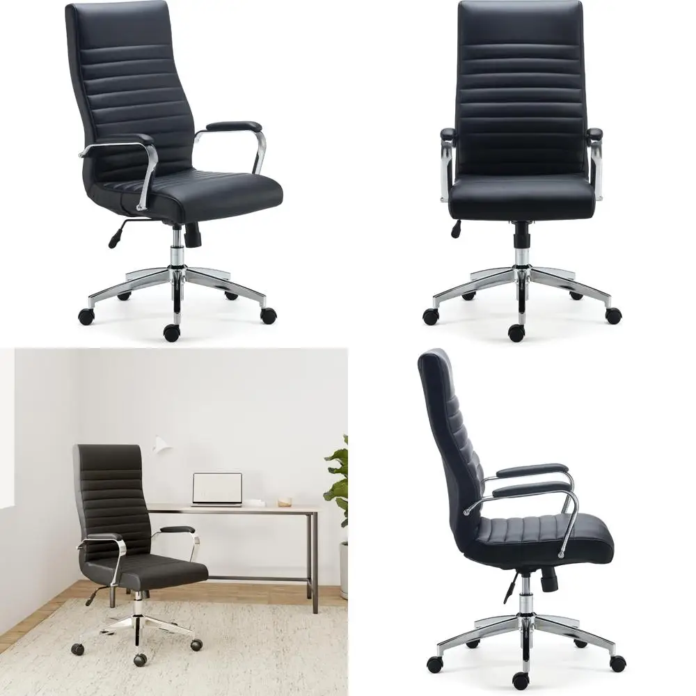 эргономичное вращающееся офисное кресло с высокой спинкой и регулируемой высотой, кожа склеенная, черный