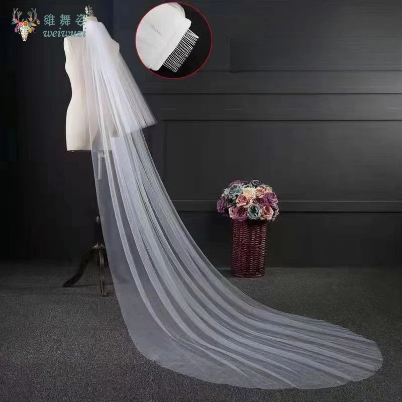 حار بيع 2 طبقة الزفاف الحجاب الزفاف الأبيض زائدة طويلة لينة شير بسيطة الكلاسيكية اكسسوارات الزفاف رئيس الحجاب
