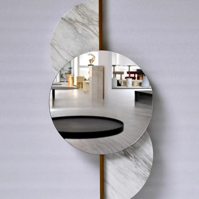 

French retro round natural marble bathroom mirror wall-mounted cosmetic mirror bathroom art decorative