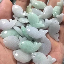 5PC Natural Jade Emerald Peach Goldfish Beads Pendant Accessories DIY Bangle Charm Jewellery Fashion Hand-Carved Luck Amulet