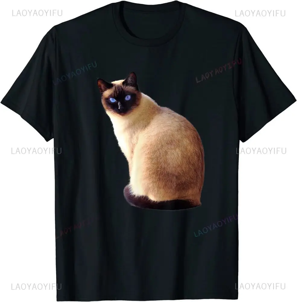 Siamese Cat Funny Animal Cute Kitty Gifts Idea T-Shirt Kawaii Anime Graphic Printed Men Clothing Short Sleeve Harajuku Style Tee