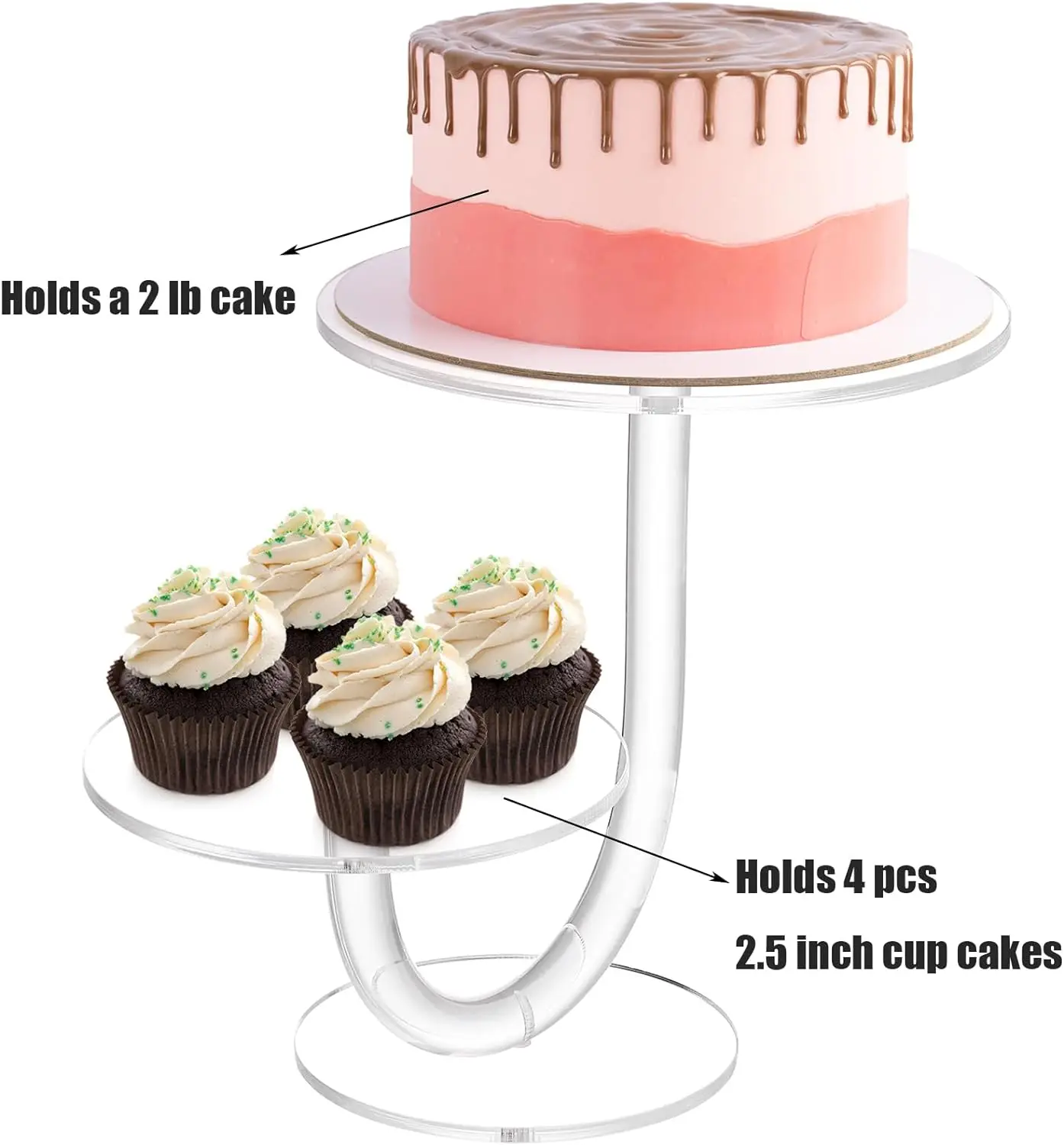 Clear Acrílico Bolo Stand, Cupcake Display Holder para Casamentos, Aniversário, Aniversários, Chá da Tarde Decoração, 2 Camadas