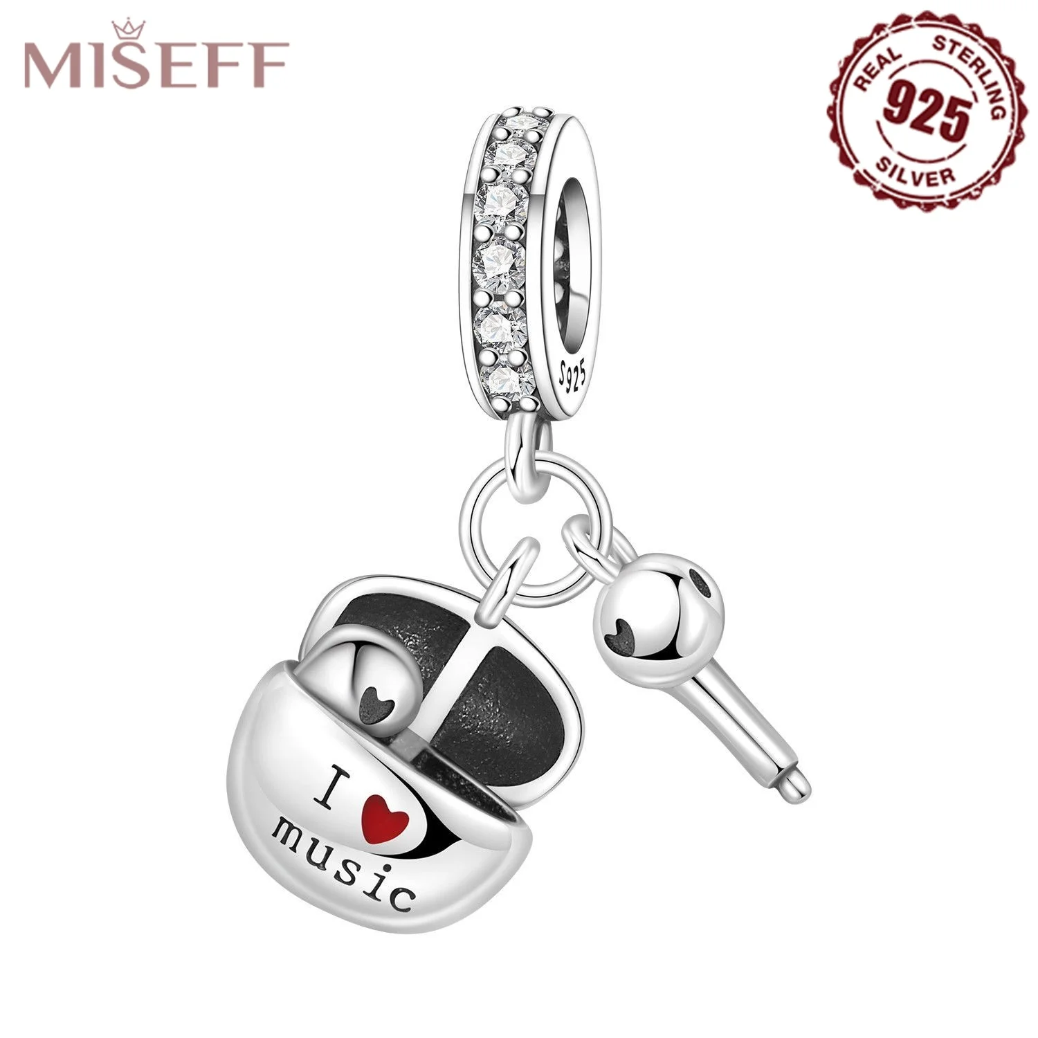 925 Sterling Silber Perle Interessen Liebe Musik Musiknoten Kopfhörer Anhänger DIY Schmuckherstellung Armband Charm für Frauen Geschenk