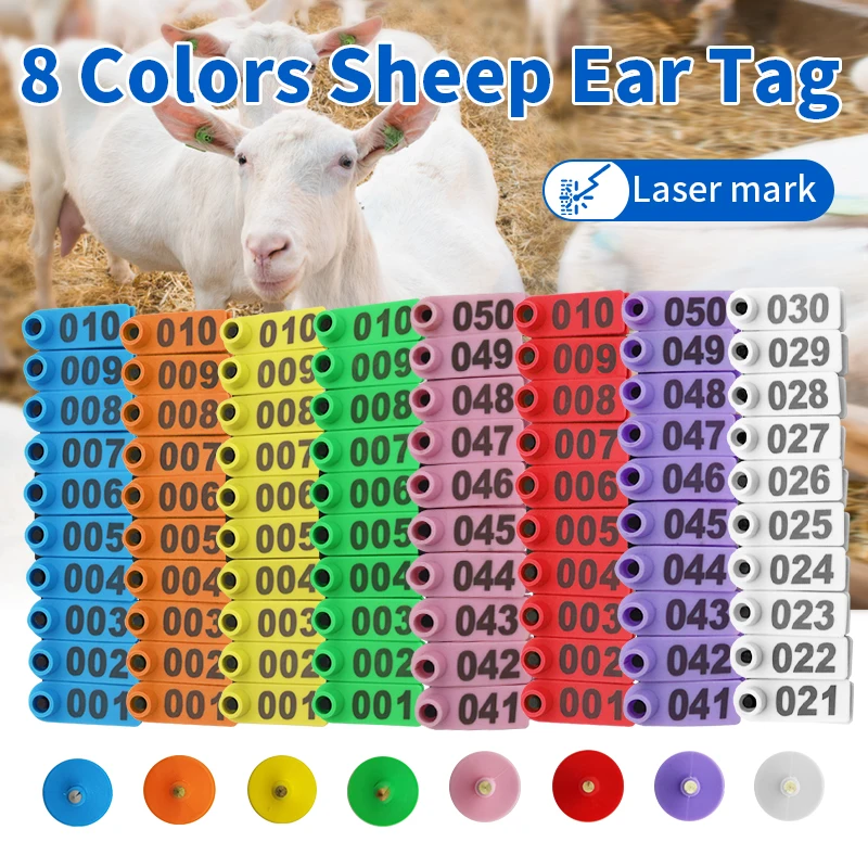 100個入り ヤギ 羊 ウサギ 豚 耳標 レーザー刻印銅製ヘッド付き 農場動物識別カードツール 8色 001-500