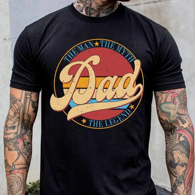 

Dad The Man T Shirt Myth Legend Vintage Typography Best Ever Fathers Day Life