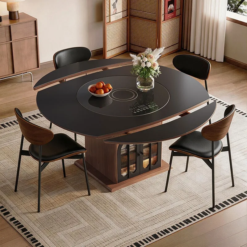 Sintered stone dining table, induction cooker dining table, multifunctional built-in heating board and turntable, integrated din