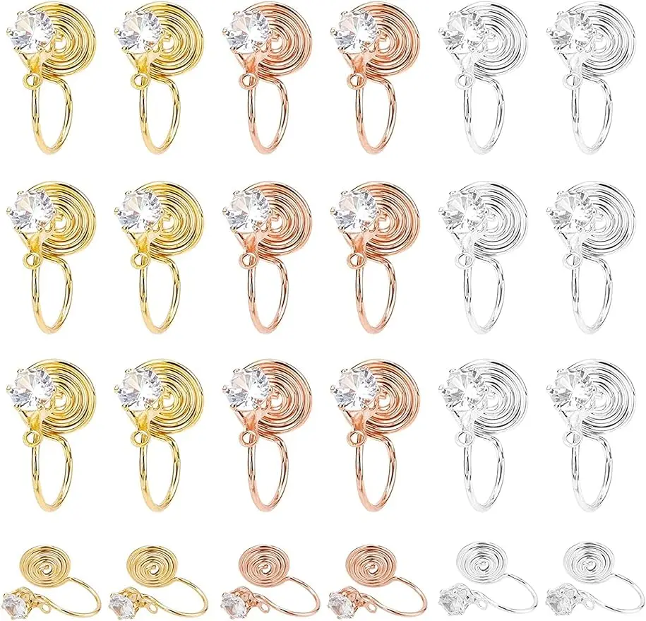 

24Pcs Clip Earrings 3 Color Non Pierced CZ Earring Clip On Earrings Earring Clips Converter Cubic Zirconia Earrings Finding