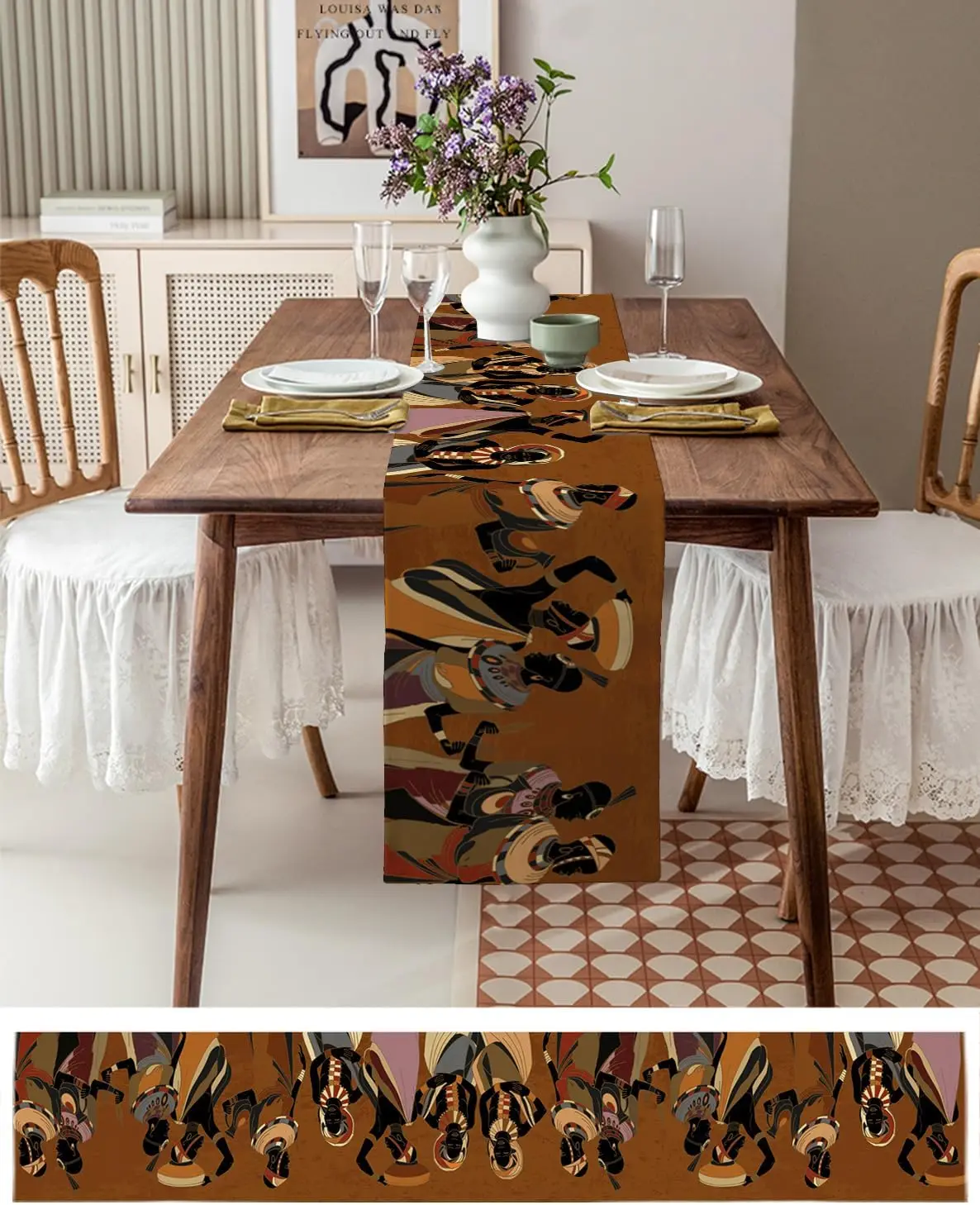 American African Woman Linen Table Runners Dresser Scarves Table Decor Reusable Kitchen Dining Table Runners Party Decorations