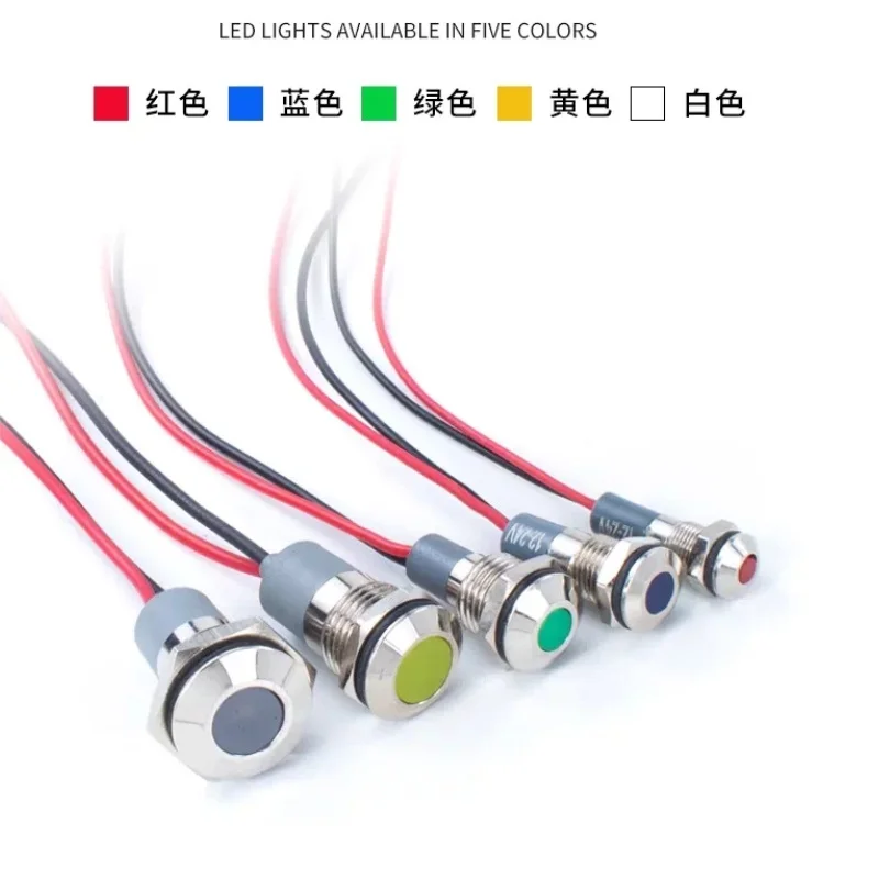 1pc 6mm 8mm 10mm 12mm 16mm Waterproof IP67 Metal LED Warning Indicator Light Signal Lamp Pilot Wire 3V 5V 12V 24V 110V 220V