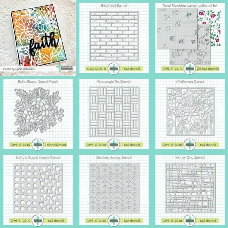 Hot Wildflower Bloom Wall Wonky Grid Blotchy Dots Hearts Stencil Diy Scrapbooking Crafts Photo Album Template Handmade Decorat