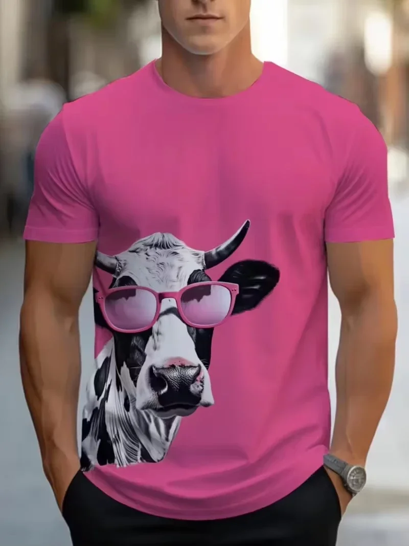 3D Printing Cow Animal T-Shirt for Men Women Funny Retro Pattern T Shirts Summer Loose Streetwear Tops O-Neck Tees Short Sleeves