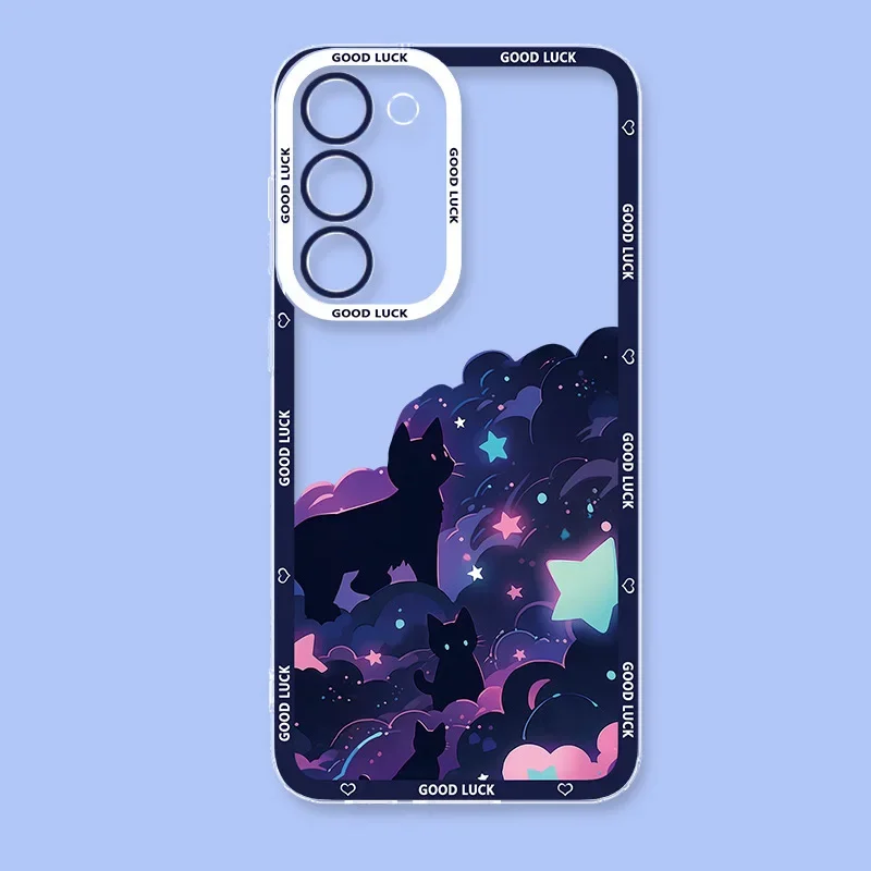 Lustige Künstlerische Schwarze Katze Sternenhimmel Handyhülle für Samsung Galaxy S26 S24 S23 S22 S25 Plus Ultra Transparente Hülle S23+ S22+ S24+ Schutzhülle – Detail 6