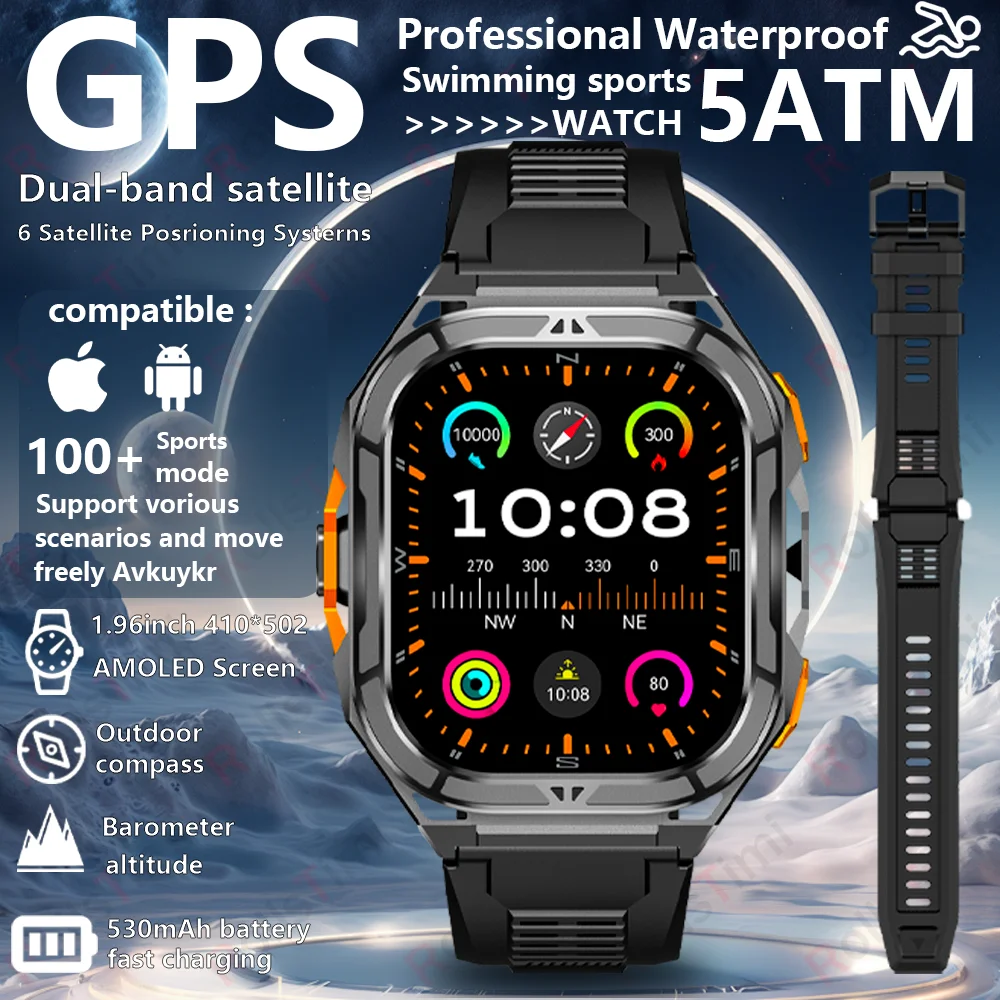 

2025 New Originl Watch X5 Smart Watch 1.96" HD AMOLED Screen GPS track Heart Rate Bluetooth Call Compass Smartwatch for Men